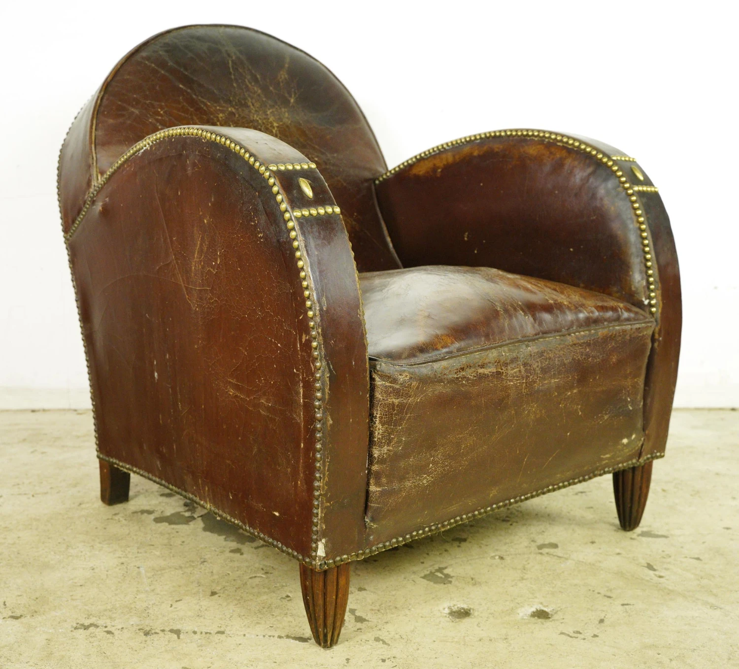European Art Deco Cow French Leather & Wood Club Chair 5 European Art Deco Cow French Leather & Wood Club Chair - Image 3