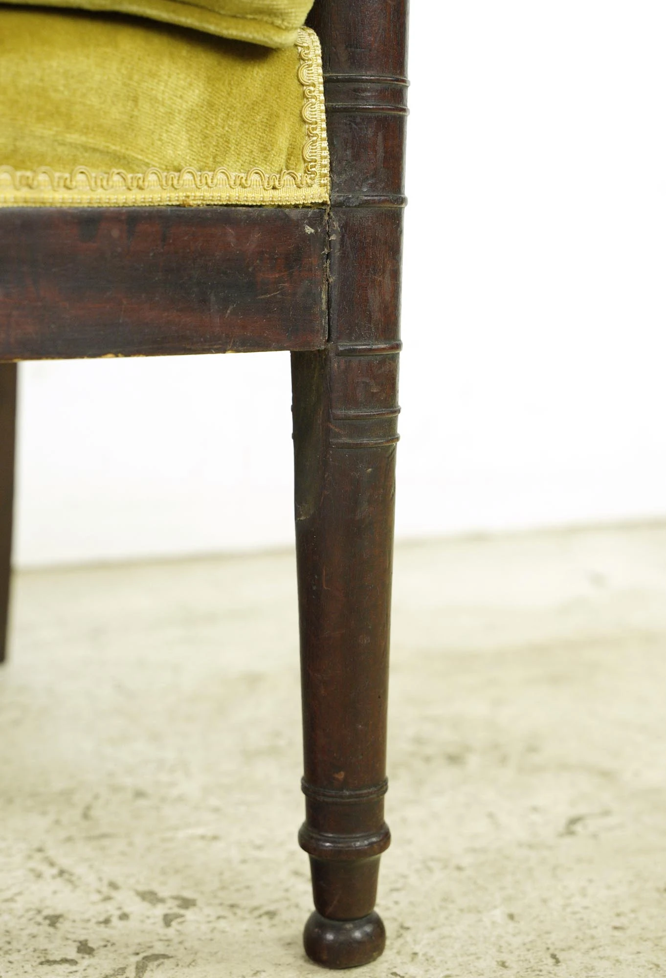 Antique European French Yellow Velvet & Wood Arm Chair 5 Antique European French Yellow Velvet & Wood Arm Chair - Image 3