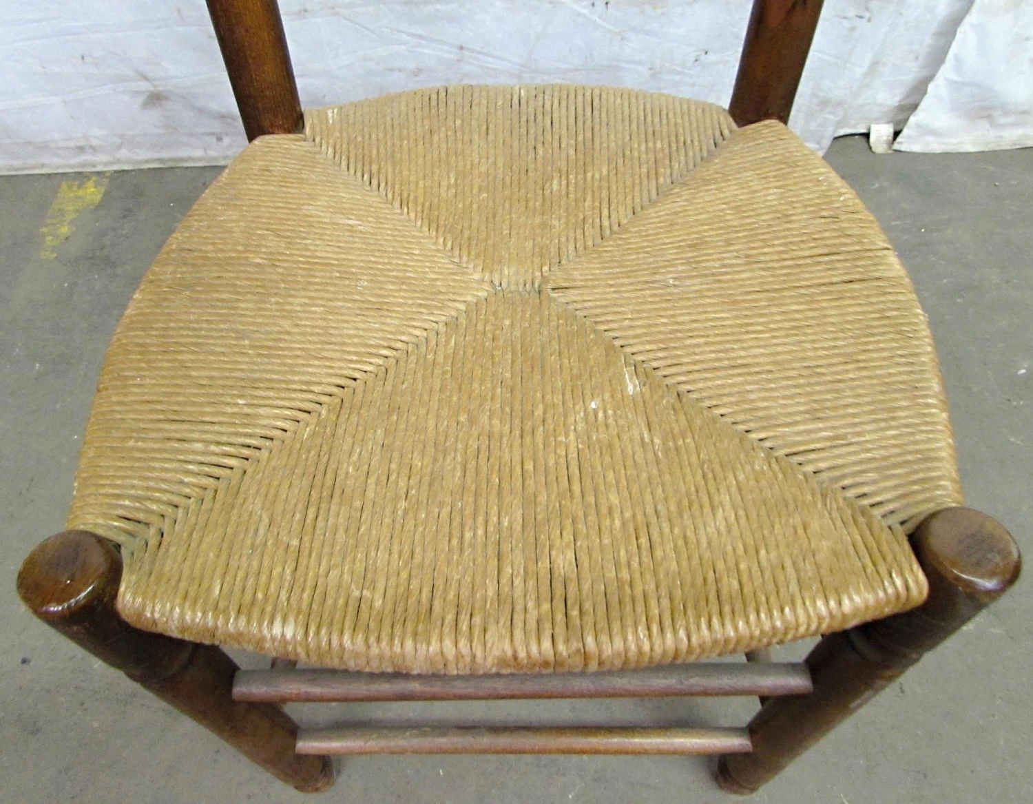 Vintage Ladder Back Wicker Seat Dark Wood Chair 5 Vintage Ladder Back Wicker Seat Dark Wood Chair - Image 3