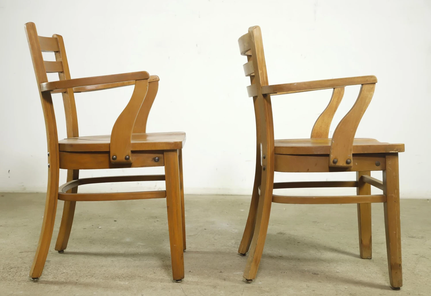 Pair Of National Store Fixture Co. Ladderback Maple Arm Chairs 5 Pair Of National Store Fixture Co. Ladderback Maple Arm Chairs - Image 3