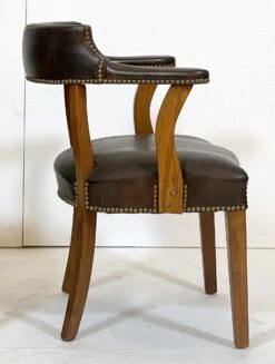 Vintage Brown Vinyl Faux Leather Brass Studs Office Armchair 15 Vintage Brown Vinyl Faux Leather Brass Studs Office Armchair -OGT Sale Store seating for sale q282080