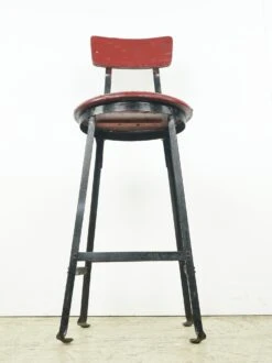 Vintage Black Steel & Red Wood Seat Counter Workshop Stool 18 Vintage Black Steel & Red Wood Seat Counter Workshop Stool -OGT Sale Store seating for sale q283029