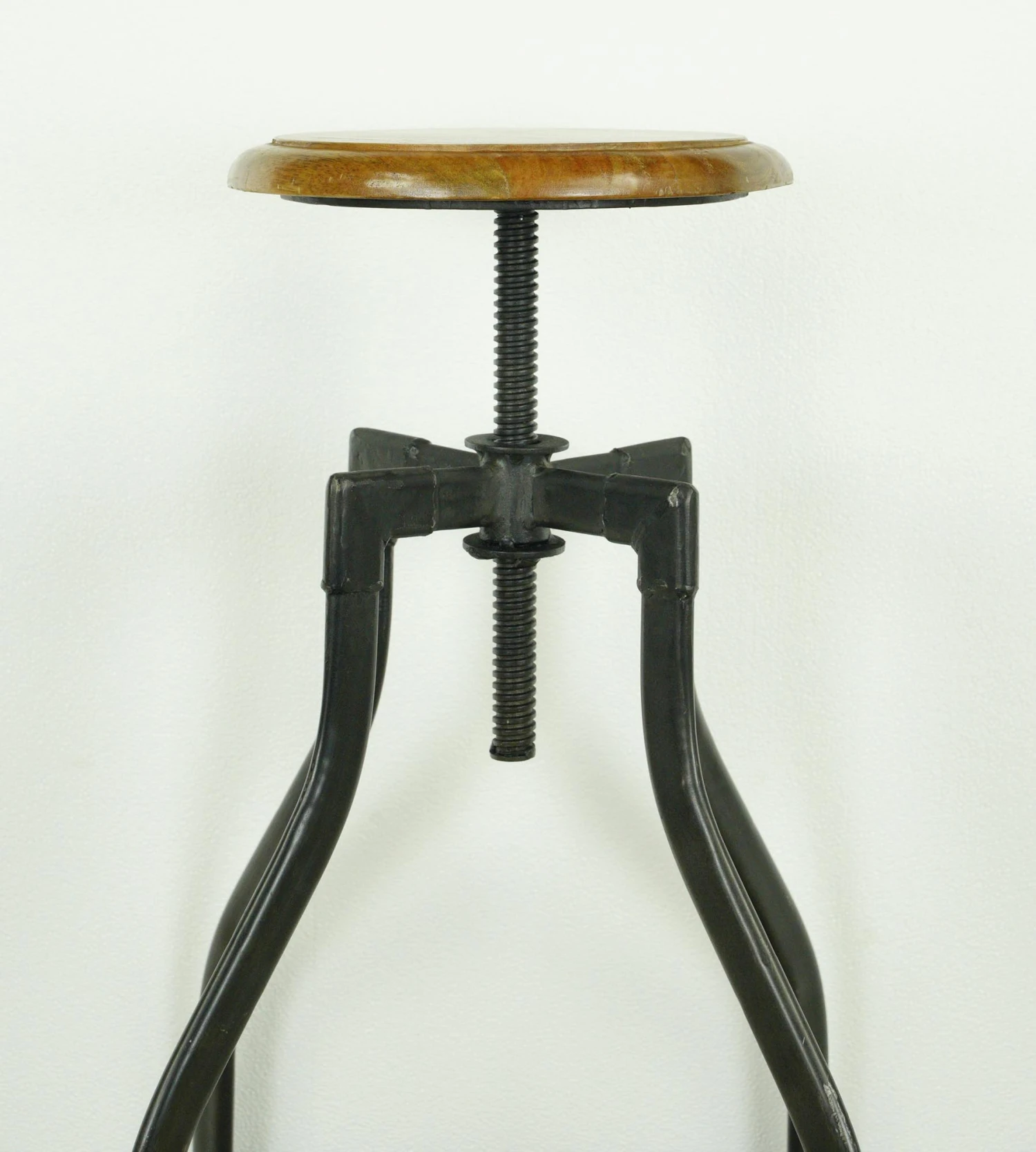 Vintage Adjustable Steel & Teak Wood Bar Stool 5 Vintage Adjustable Steel & Teak Wood Bar Stool - Image 3