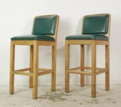 Pair Of Belmont Wood Bar Stools With Green Vinyl Upholstery -OGT Sale Store seating for sale q287540