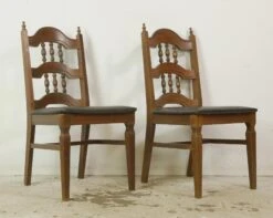 Pair Of Traditional Wood & Black Vinyl Dining Chairs 13 Pair Of Traditional Wood & Black Vinyl Dining Chairs -OGT Sale Store seating for sale q287541