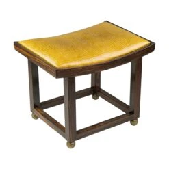 Jacques-Emile Ruhlmann Rosewood Stool With An Alligator Leather Cushion & Brass Ball Feet