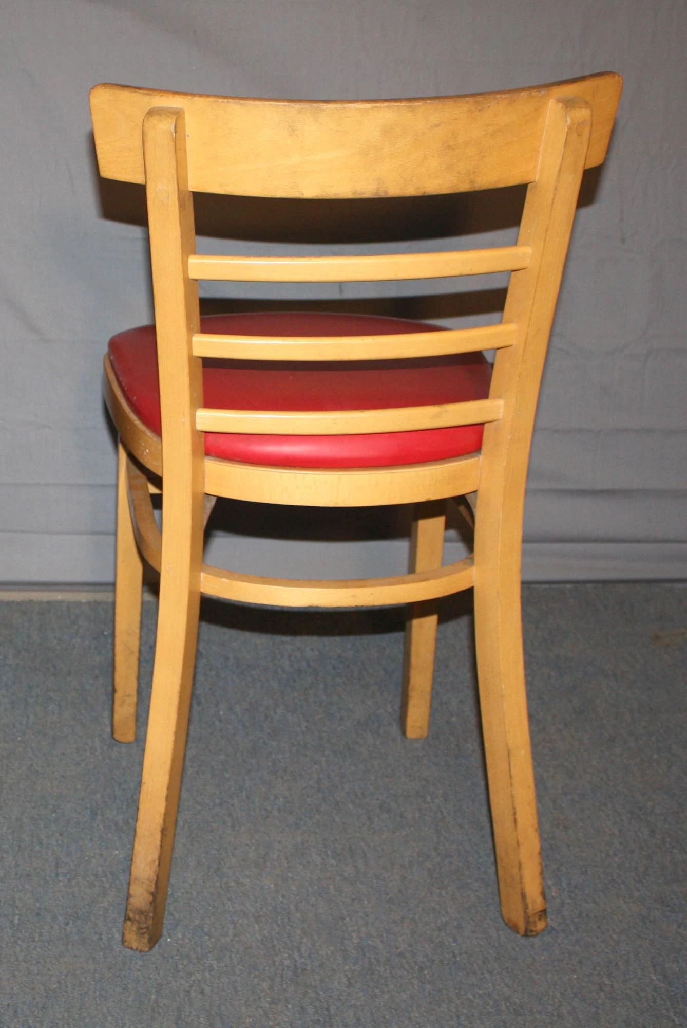 Vintage Red Vinyl Maple Bentwood Restaurant Armless Chair 4 Vintage Red Vinyl Maple Bentwood Restaurant Armless Chair - Image 2