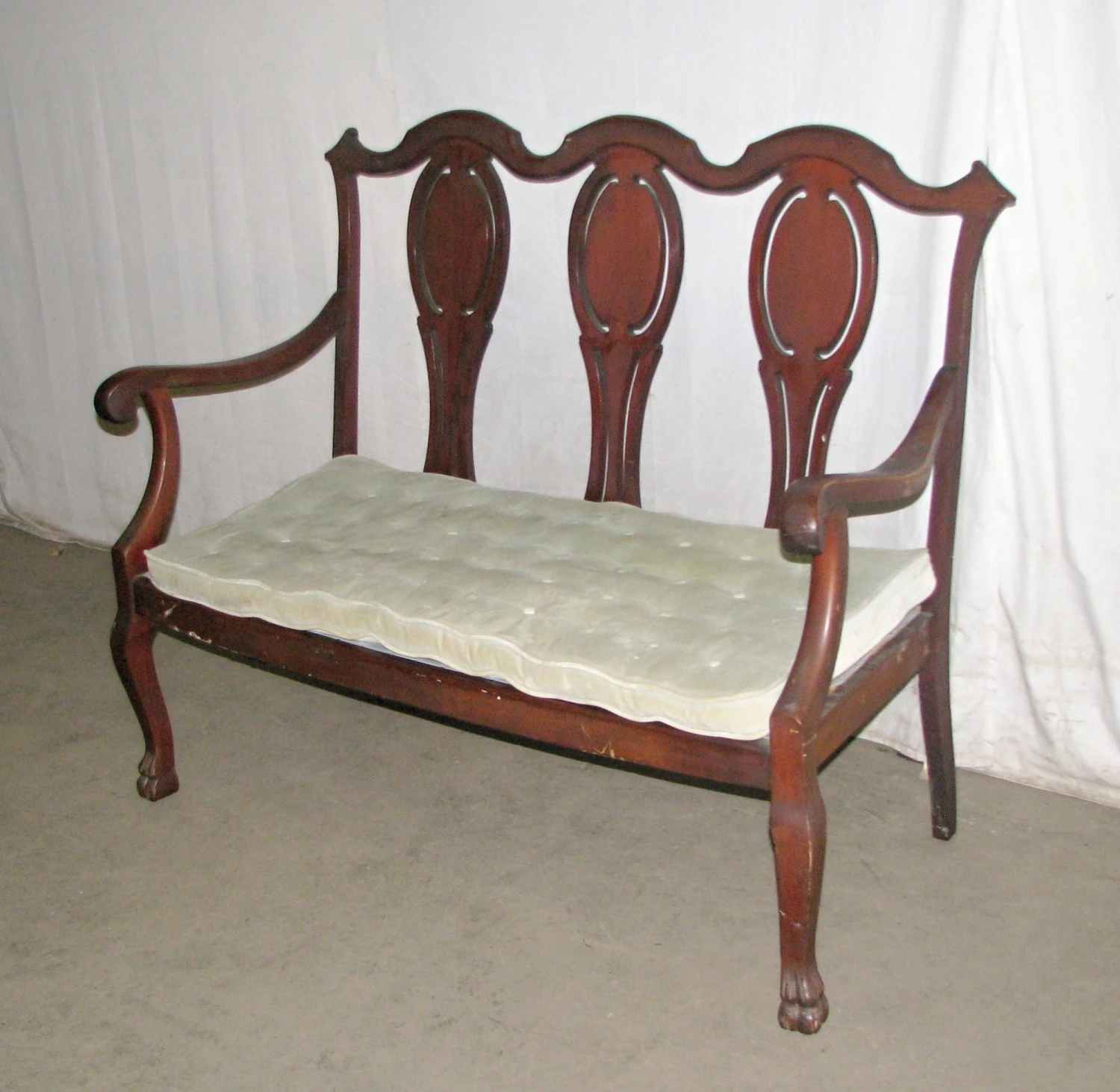 Victorian Three Seat Wooden Bench With Claw Feet 4 Victorian Three Seat Wooden Bench With Claw Feet - Image 2