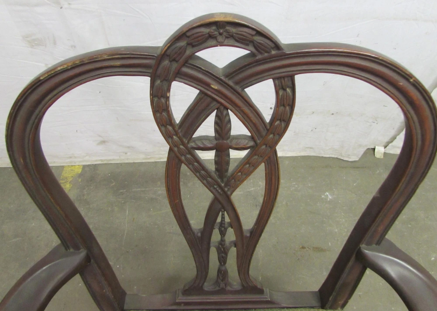 Traditional Mahogany Wood Green Fabric Arm Chair 4 Traditional Mahogany Wood Green Fabric Arm Chair - Image 2