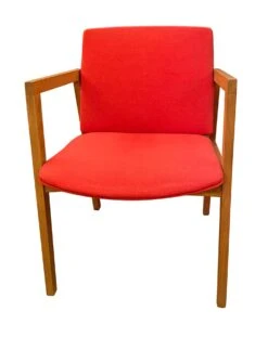 Mid Century Red Upholstered Oak Chair