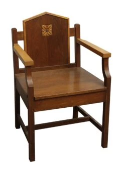 Mission Style Wood Chair With Carved Floral Motif