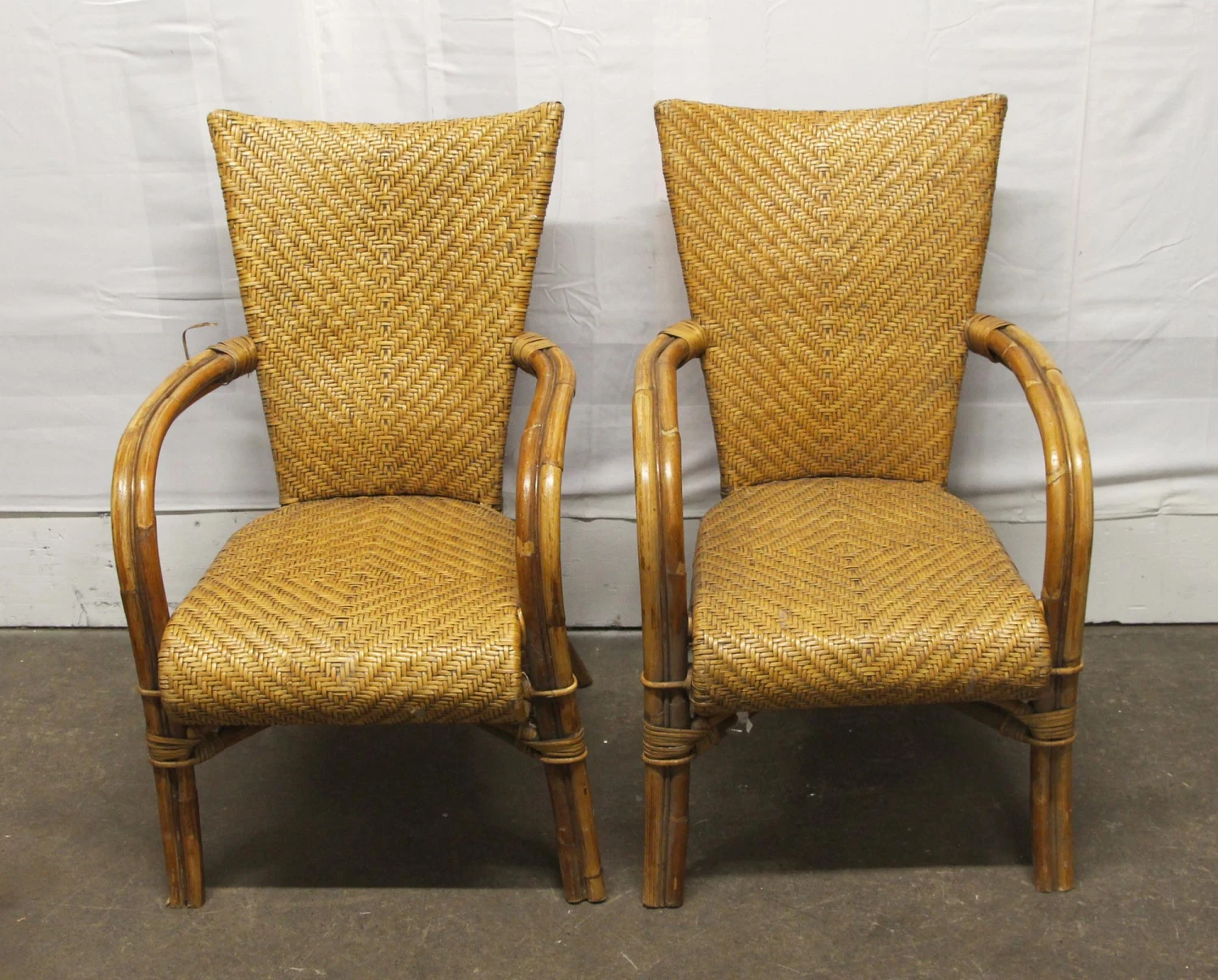 Pair Of Vintage Tan Wicker Chairs 4 Pair Of Vintage Tan Wicker Chairs - Image 2