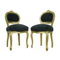 Pair Of French Gold Pine & Black Cushioned Chairs