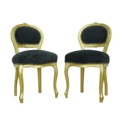 Pair Of French Style Gold Pine & Black Cushioned Chairs