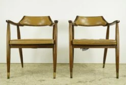Pair Of Mid Century Dubin Chestnut Brown Leather Armchairs