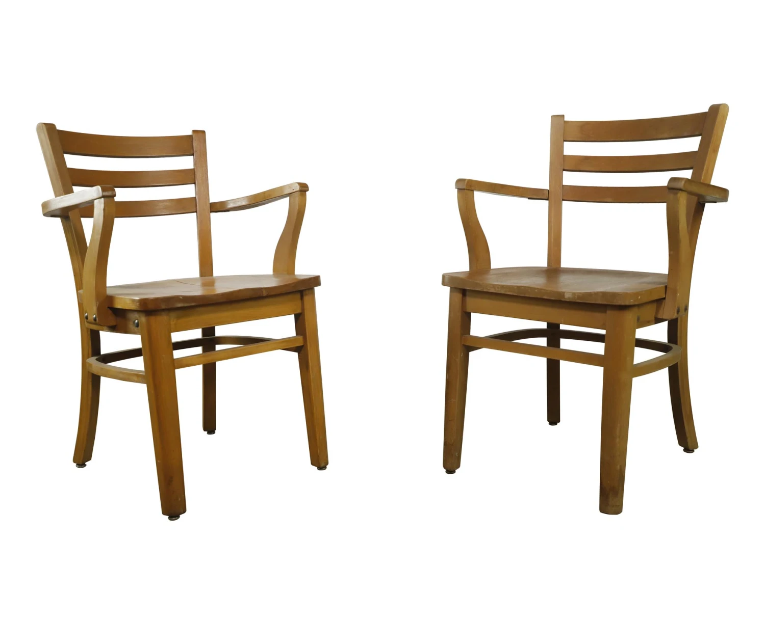 Pair Of National Store Fixture Co. Ladderback Maple Arm Chairs 3 Pair Of National Store Fixture Co. Ladderback Maple Arm Chairs