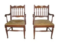 Pair Of Victorian Solid Wood Spindle Back Arm Chairs