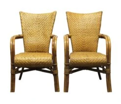 Pair Of Vintage Tan Wicker Chairs