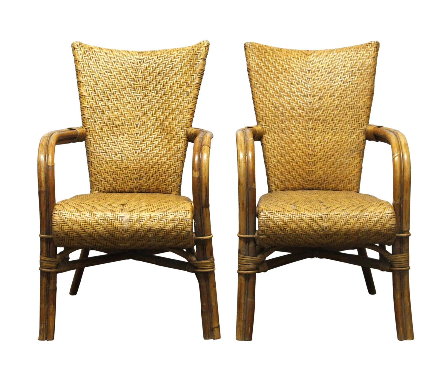 Pair Of Vintage Tan Wicker Chairs 3 Pair Of Vintage Tan Wicker Chairs