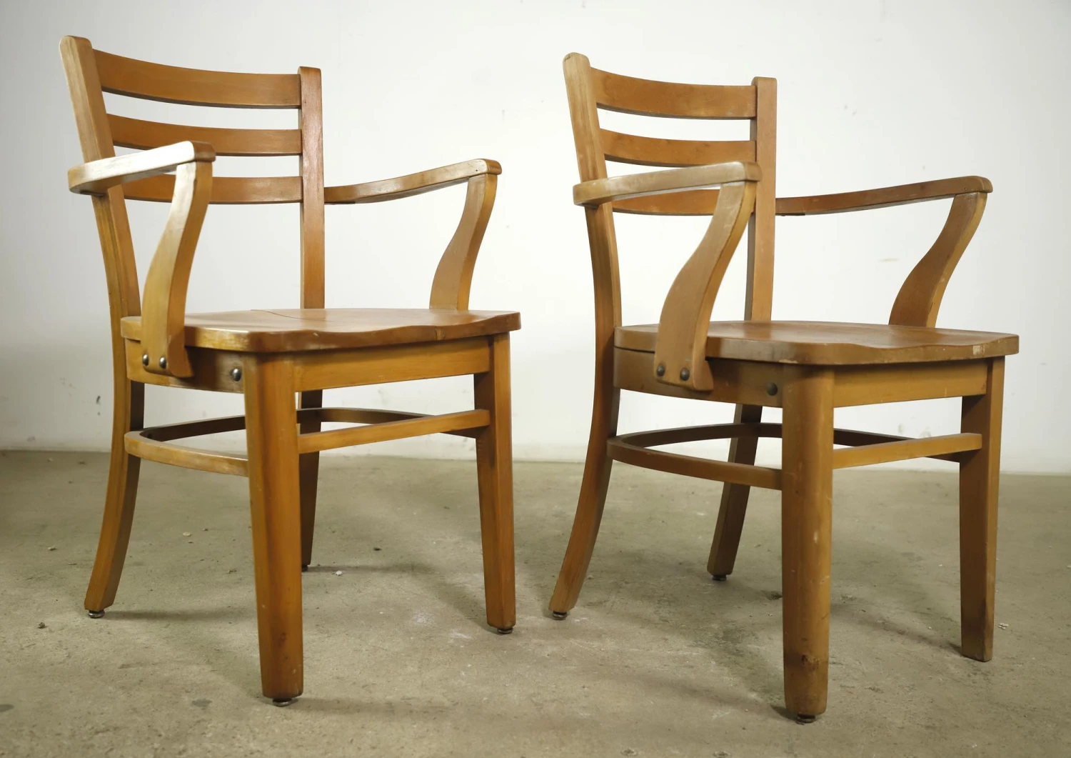 Pair Of National Store Fixture Co. Ladderback Maple Arm Chairs 4 Pair Of National Store Fixture Co. Ladderback Maple Arm Chairs - Image 2