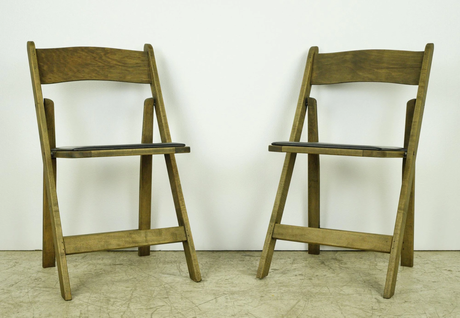 Pair Of Vintage Pine Black Vinyl Seat Folding Chairs 4 Pair Of Vintage Pine Black Vinyl Seat Folding Chairs - Image 2