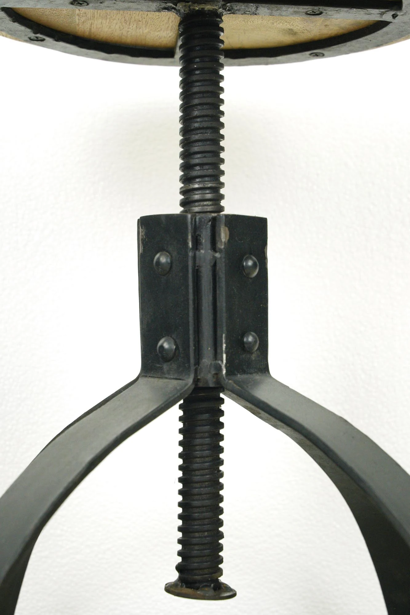 Industrial Adjustable Black Steel Teak Seat Counter Stool 4 Industrial Adjustable Black Steel Teak Seat Counter Stool - Image 2