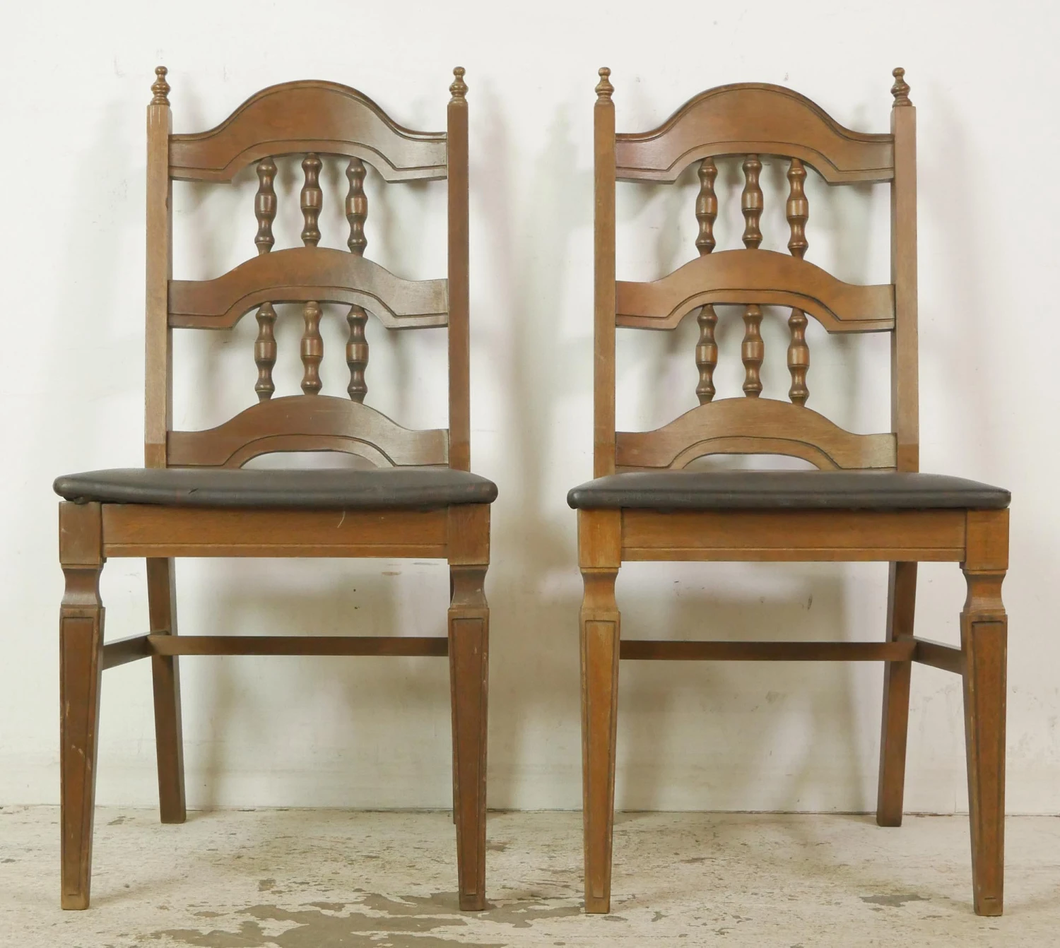 Pair Of Traditional Wood & Black Vinyl Dining Chairs 3 Pair Of Traditional Wood & Black Vinyl Dining Chairs