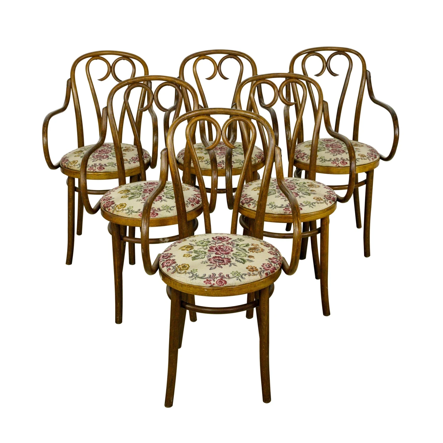 Set Of 6 Vintage Bentwood Floral Upholstery Arm Chairs 3 Set Of 6 Vintage Bentwood Floral Upholstery Arm Chairs