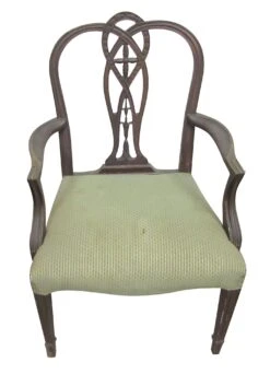 Traditional Mahogany Wood Green Fabric Arm Chair