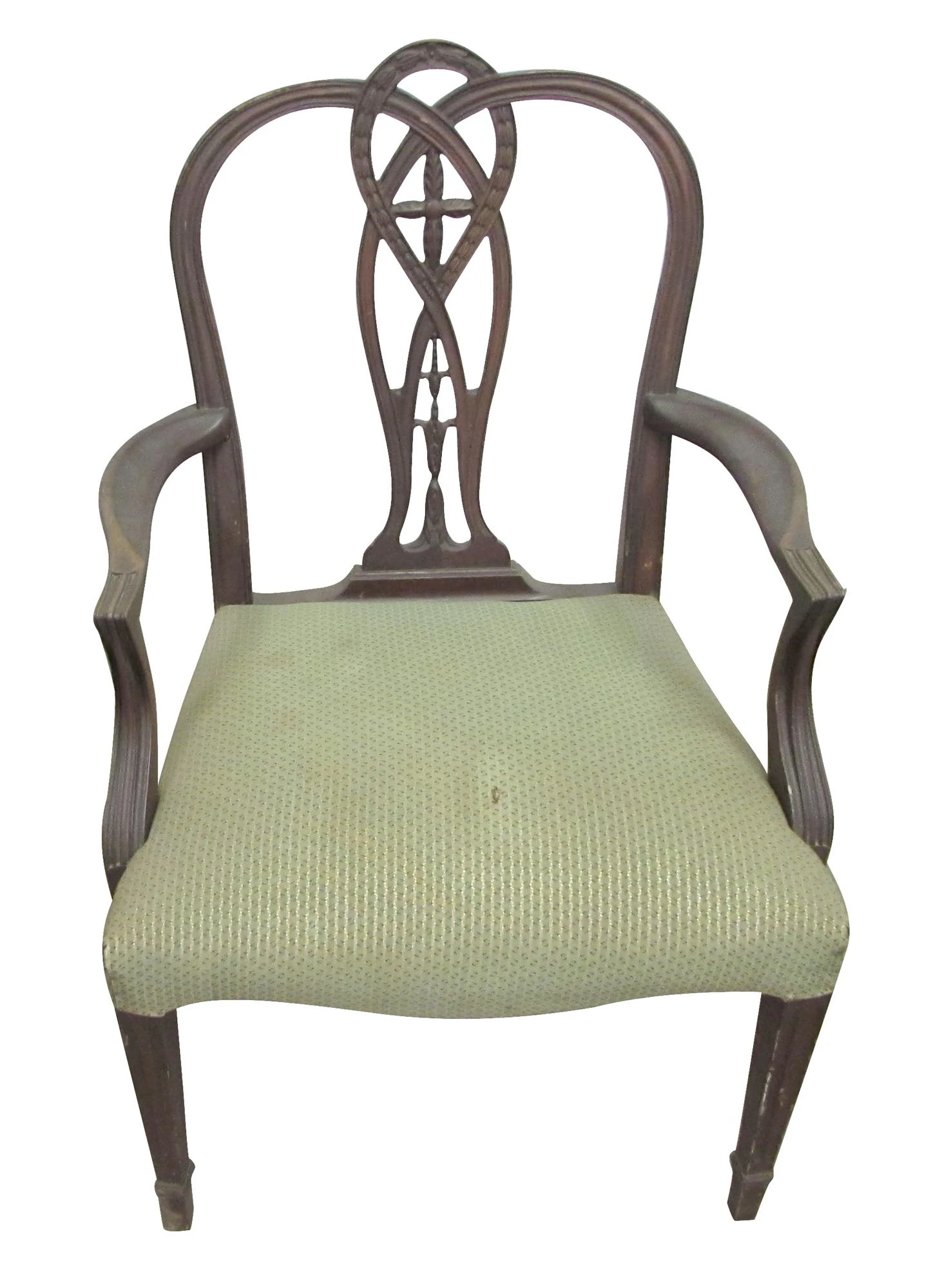 Traditional Mahogany Wood Green Fabric Arm Chair 3 Traditional Mahogany Wood Green Fabric Arm Chair