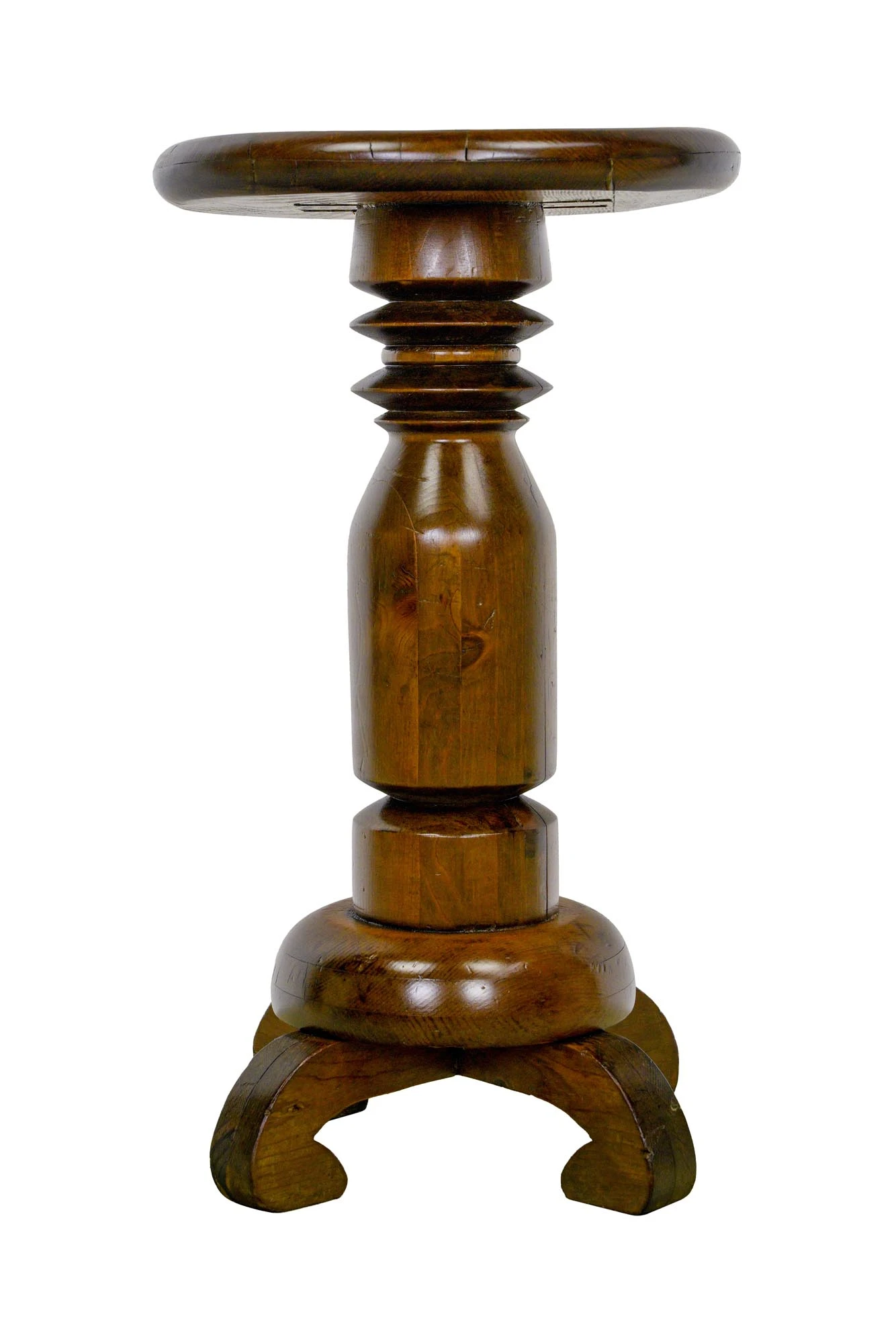 Traditional Round Dark Wood Pine Pedestal Stool 3 Traditional Round Dark Wood Pine Pedestal Stool