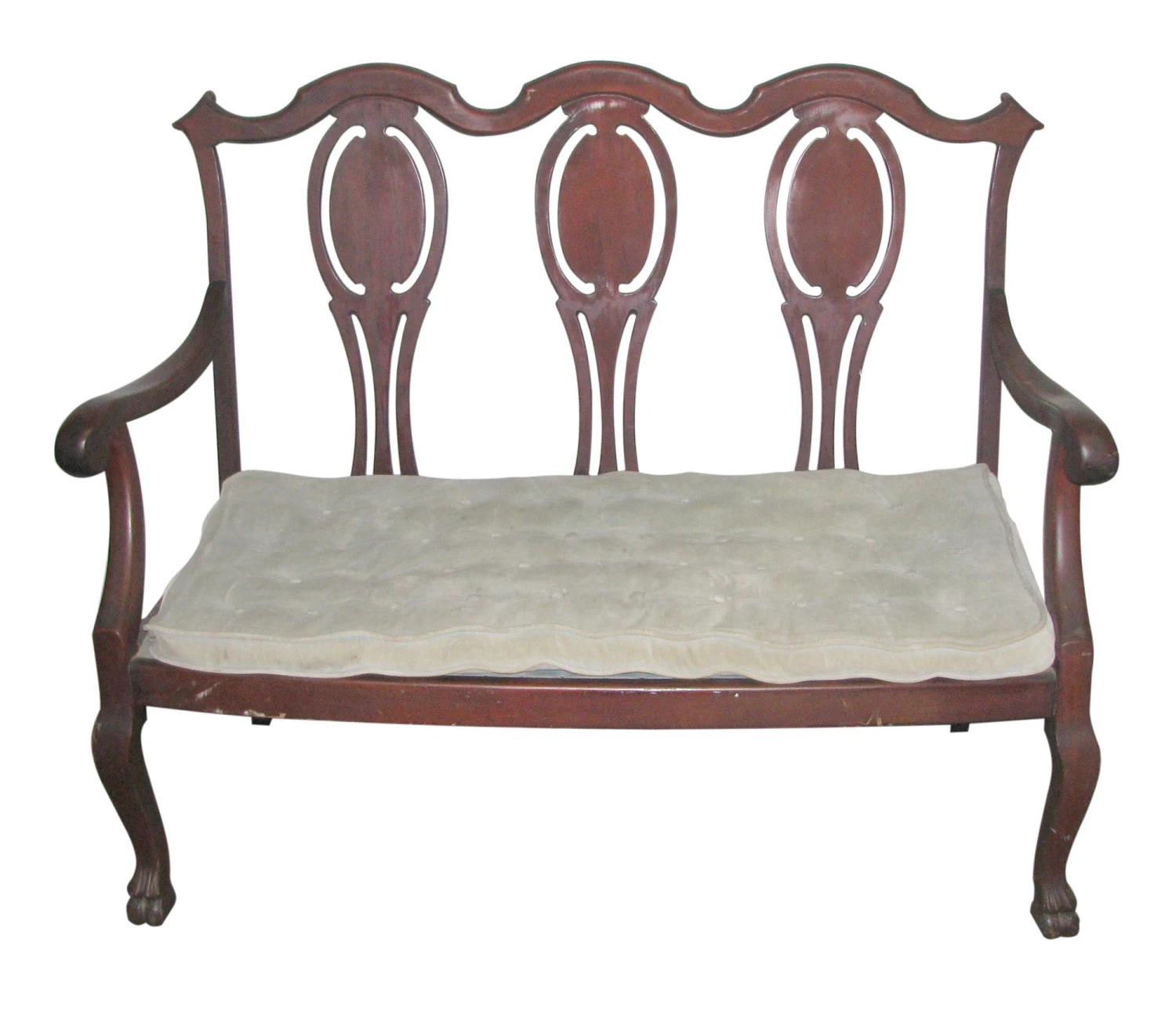Victorian Three Seat Wooden Bench With Claw Feet 3 Victorian Three Seat Wooden Bench With Claw Feet
