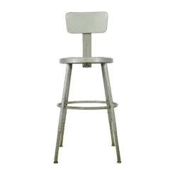 Vintage 1950s Industrial Adjustable Gray Steel Counter Stool