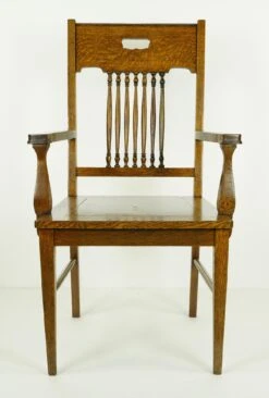 Vintage Dark Oak Spindle Back Arm Chair