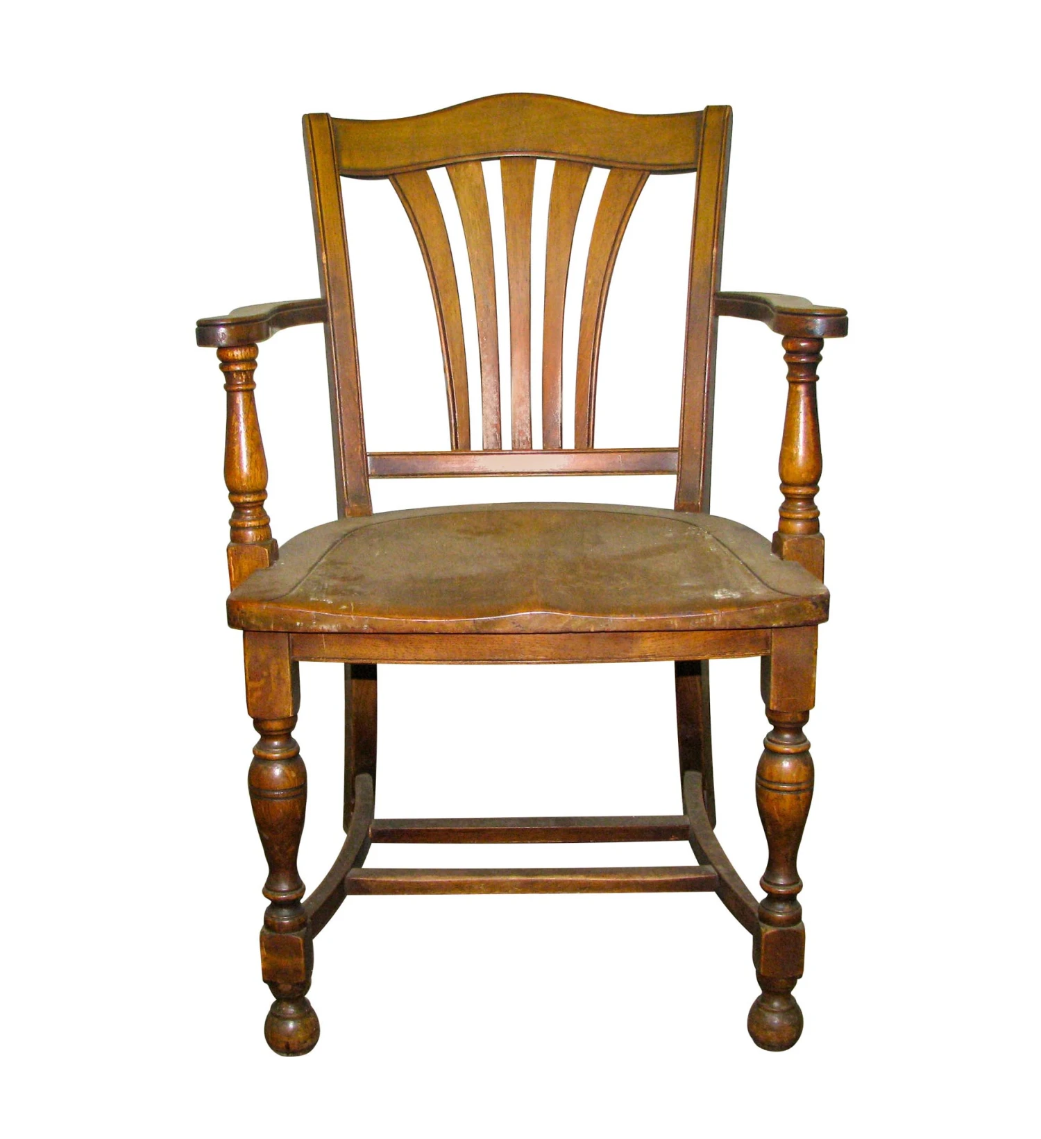 Vintage Fan Back Wood Bankers Arm Chair 3 Vintage Fan Back Wood Bankers Arm Chair