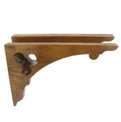 Pair Of Vintage Carved Trefoil Wooden Shelf Brackets