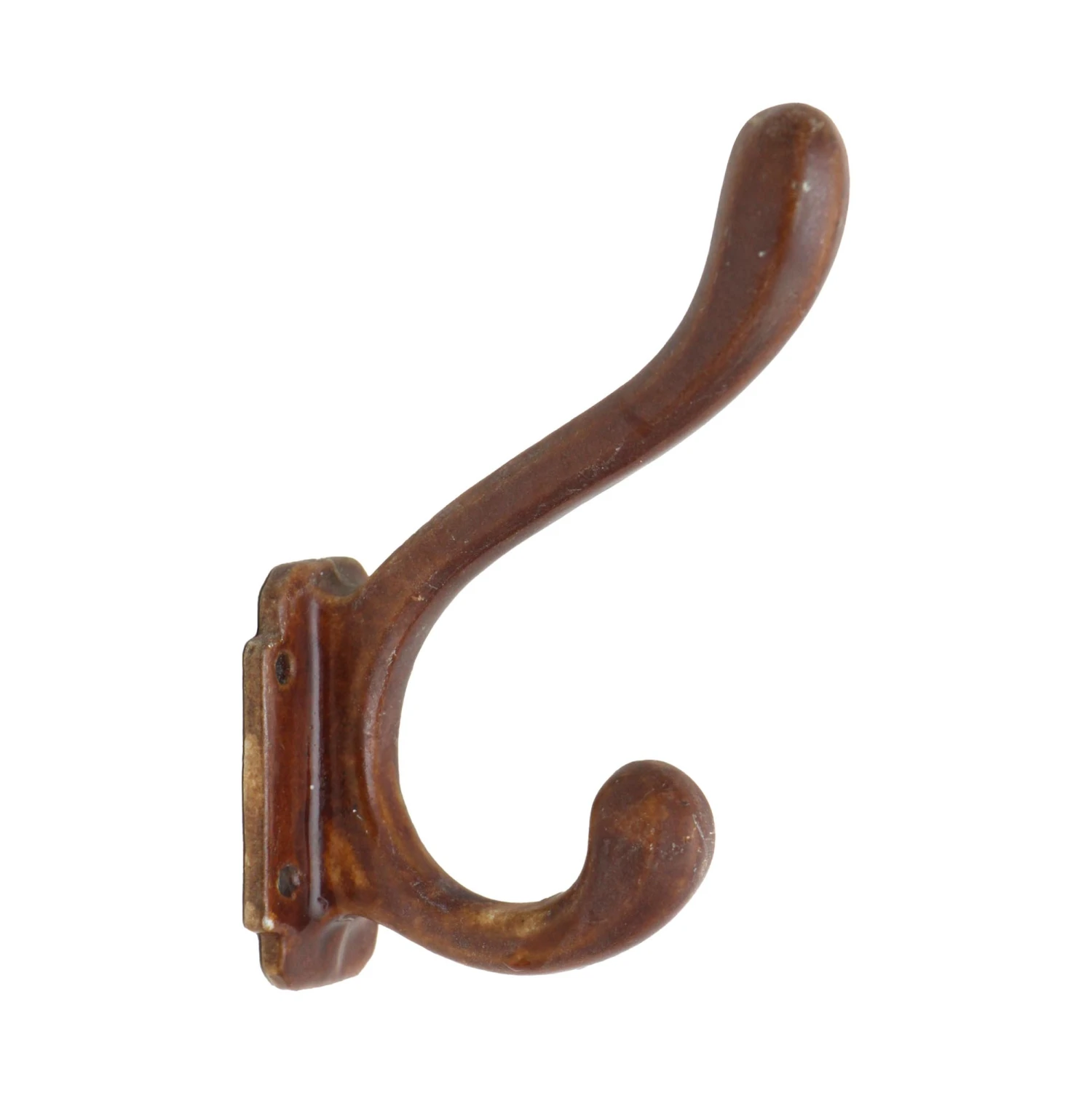 European Brown Vintage Porcelain Double Wall Hook 3 European Brown Vintage Porcelain Double Wall Hook