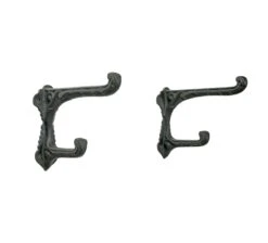 Pair Of Ornate Wall Mount Black Cast Iron Barn Tack Room Hooks