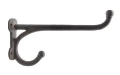 Reclaimed 12.25 In. Deep Black Cast Iron Double Arm Wall Hook