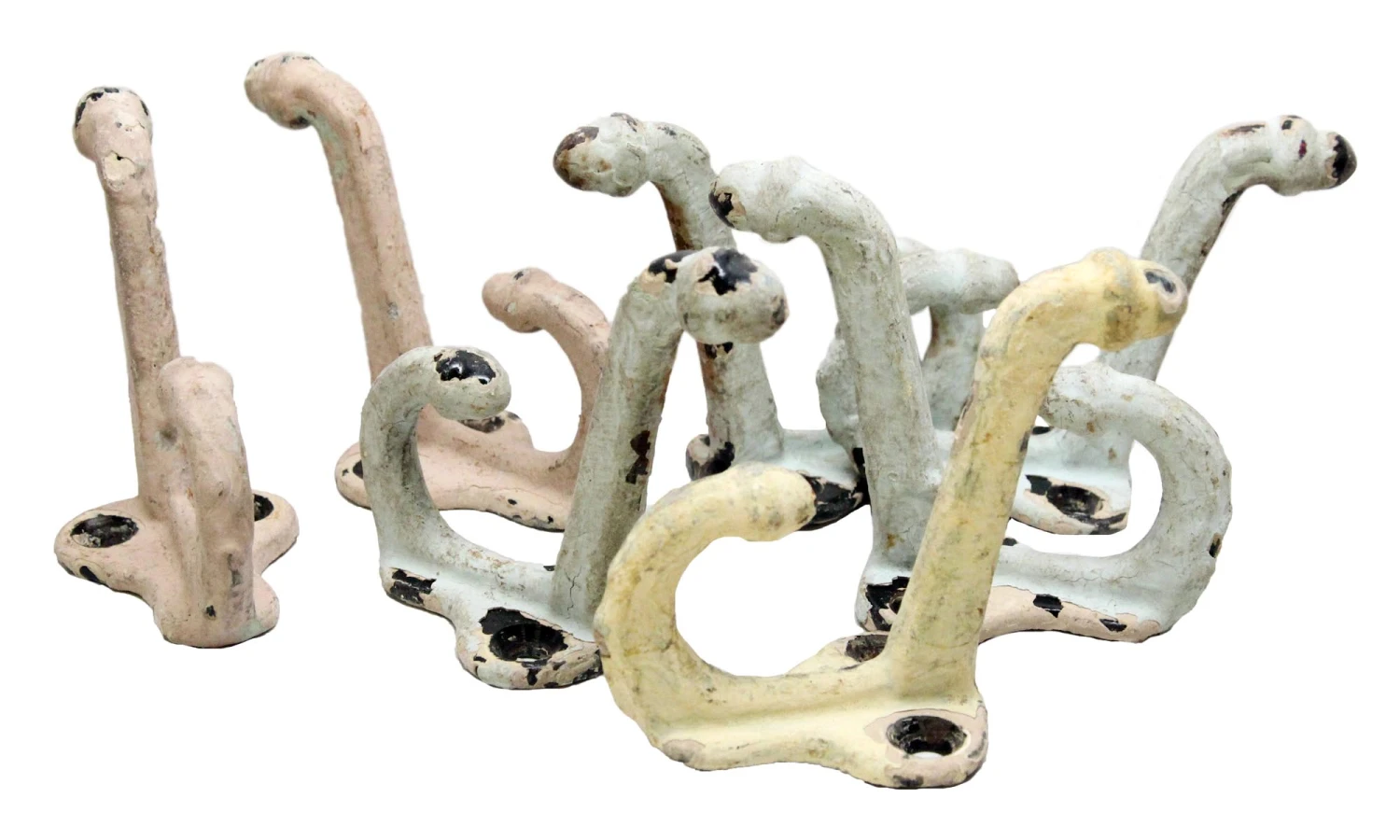 Set Of Seven Distressed Painted Pastel Hooks 3 Set Of Seven Distressed Painted Pastel Hooks