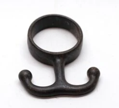 Vintage Black Cast Iron Round Closet Bar Double Arm Hook