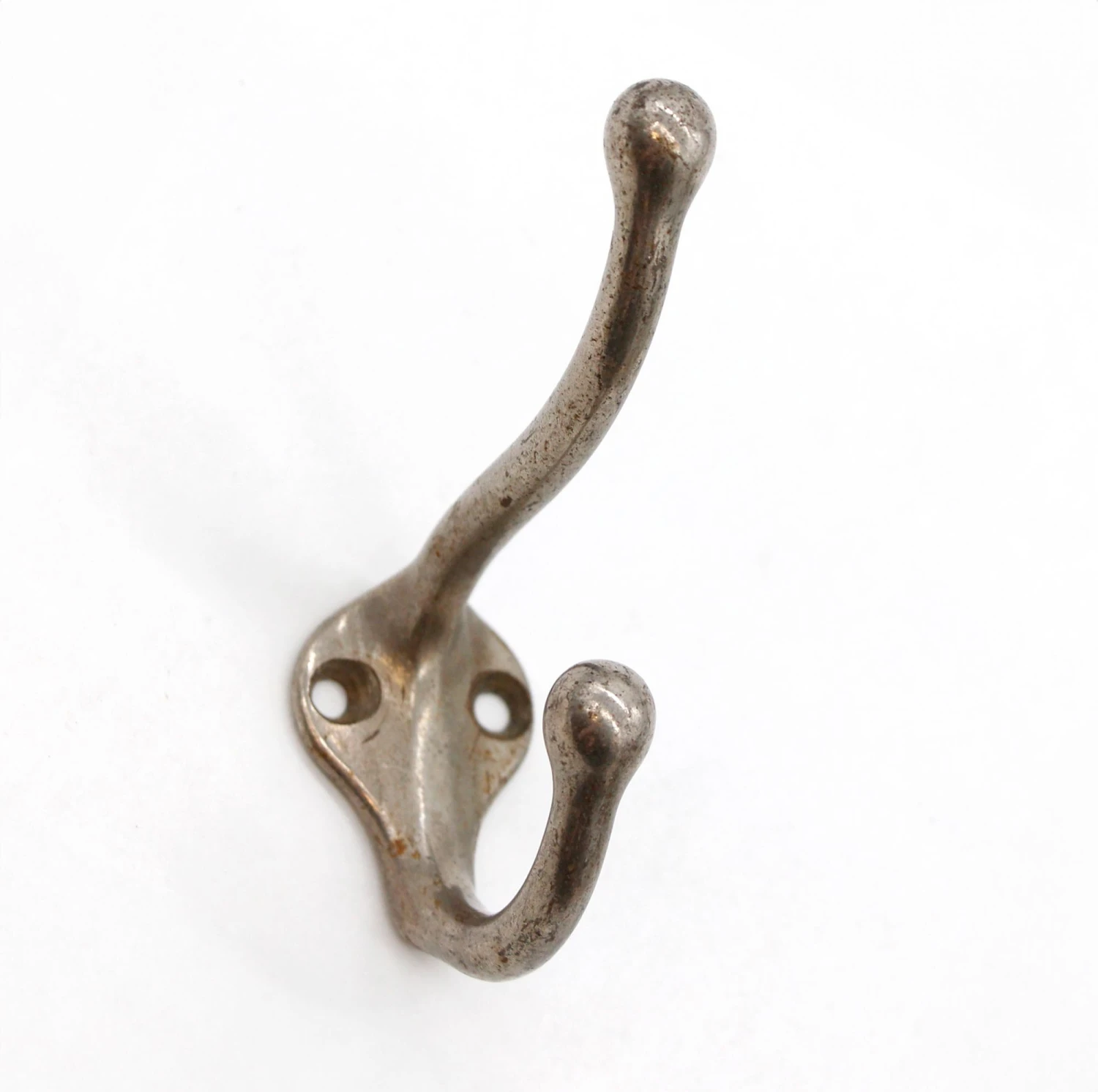 Vintage Nickel Plated Steel Double Arm Wall Hook 3 Vintage Nickel Plated Steel Double Arm Wall Hook