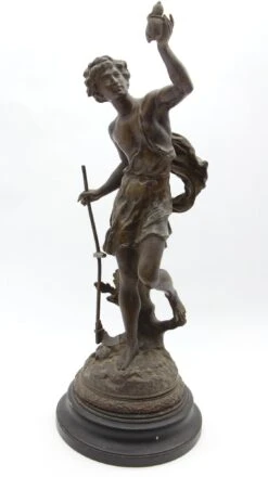 Bronze C.H Levy Hunter Man Sculpture With Wooden Base