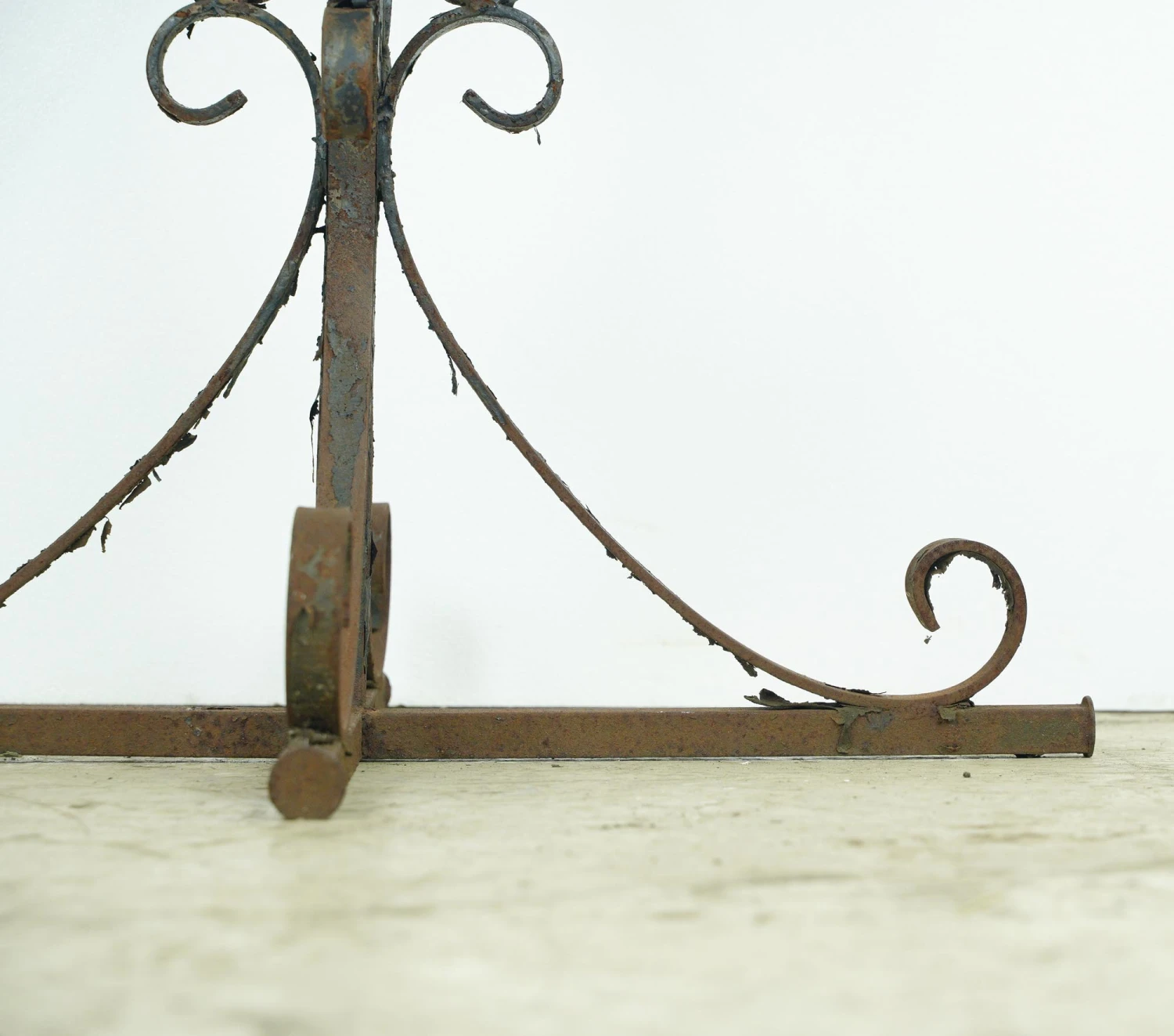 Reclaimed 27 In. H Cross Shape Curled Wrought Iron Table Base 4 Reclaimed 27 In. H Cross Shape Curled Wrought Iron Table Base - Image 2