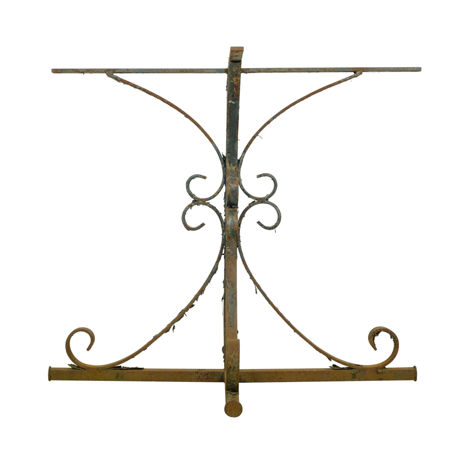 Reclaimed 27 In. H Cross Shape Curled Wrought Iron Table Base 3 Reclaimed 27 In. H Cross Shape Curled Wrought Iron Table Base
