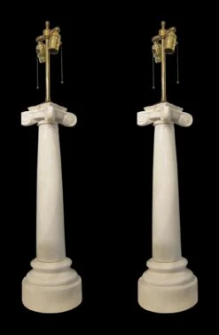 1910 Neo Classical Porcelain Column Table Lamps
