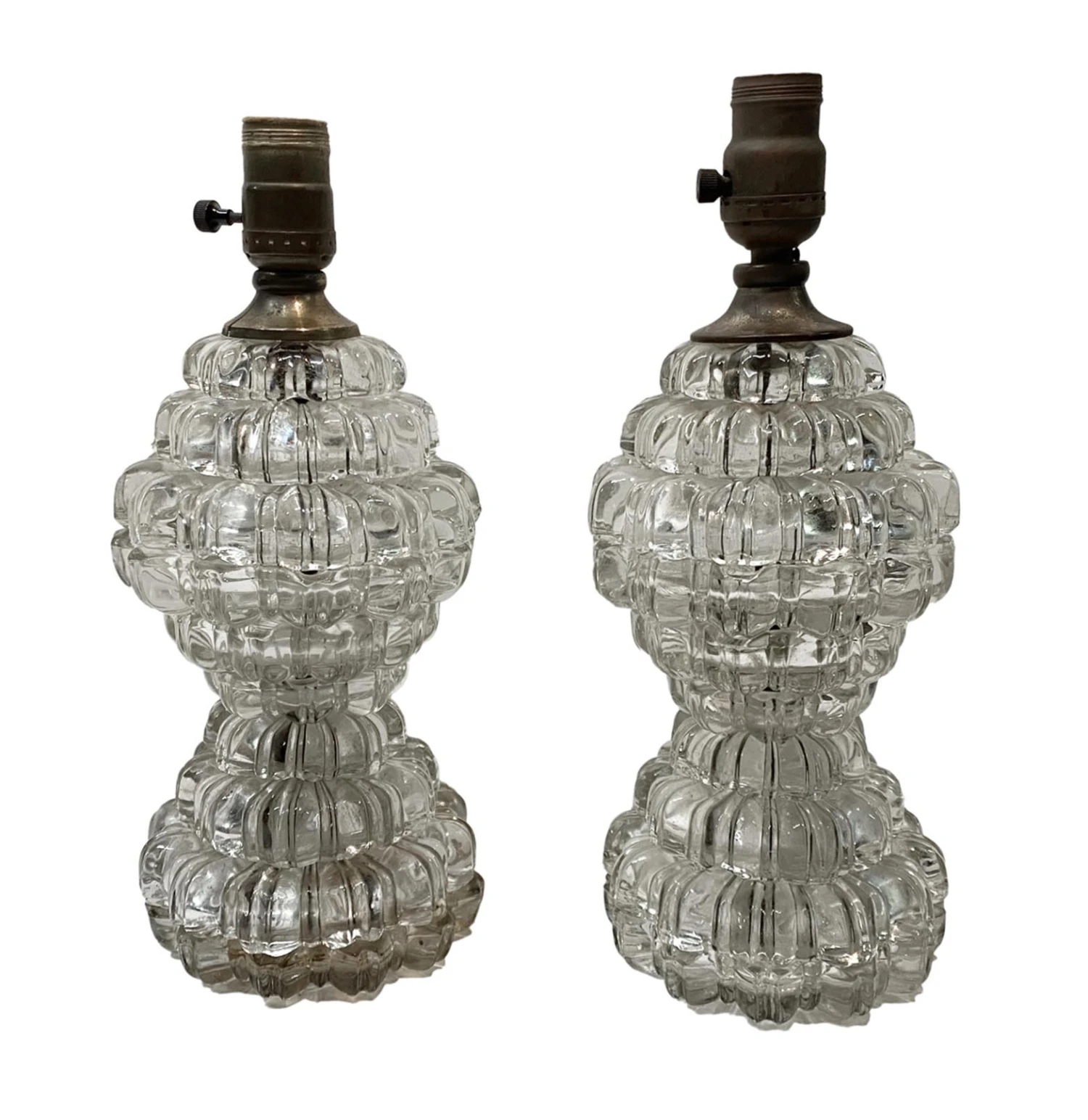 1930s Victorian Petite Fluted Glass Vanity Table Lamps 3 1930s Victorian Petite Fluted Glass Vanity Table Lamps
