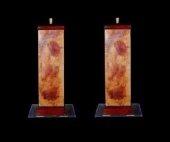 1950s French Copper & Gold Wooden Table Lamps