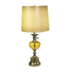 1960s Vintage Amber Glass Brass Table Lamp