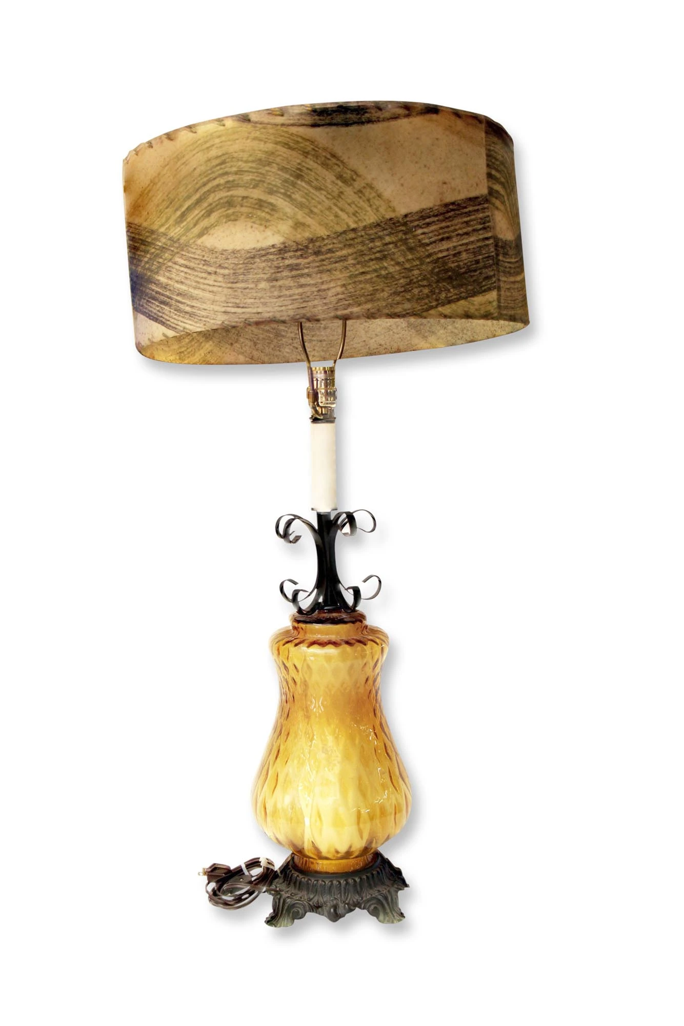 1970s Amber Glass & Wrought Iron Table Lamp 3 1970s Amber Glass & Wrought Iron Table Lamp